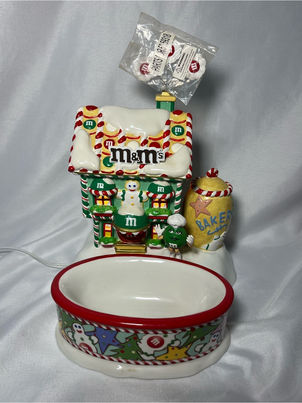 Vintage Department 56 M&M's Christmas Bakery Lighted House Candy Dish 2004